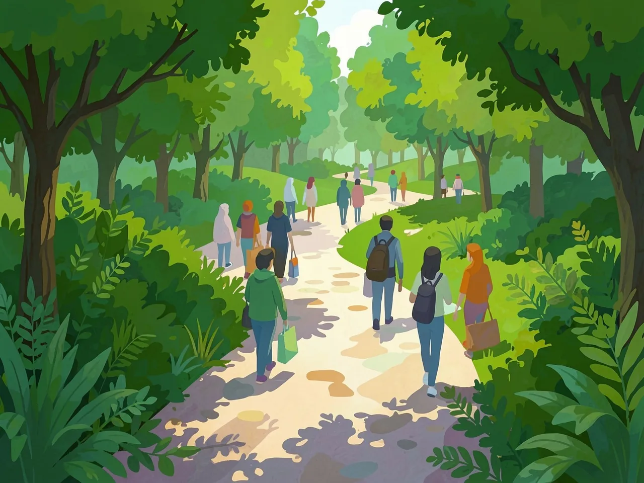 Abstracte weergave van een gemeenschappelijk wandelpad in het groen